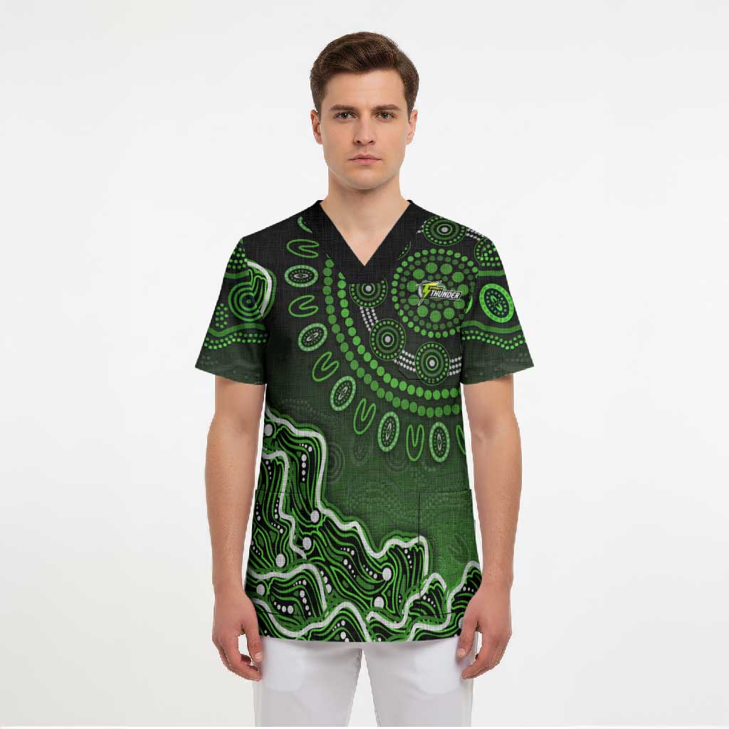 Sydney Thunder Cricket Mascot Scrub Top Aboriginal Dot Art Green And Black Tribal Pattern