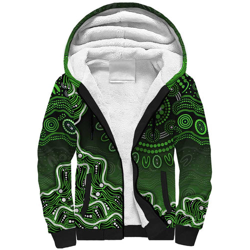 Sydney Thunder Cricket Mascot Sherpa Hoodie Aboriginal Dot Art Green And Black Tribal Pattern