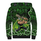 Sydney Thunder Cricket Mascot Sherpa Hoodie Aboriginal Dot Art Green And Black Tribal Pattern