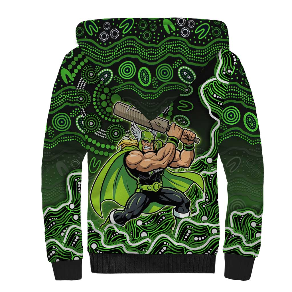 Sydney Thunder Cricket Mascot Sherpa Hoodie Aboriginal Dot Art Green And Black Tribal Pattern