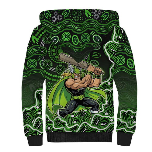 Sydney Thunder Cricket Mascot Sherpa Hoodie Aboriginal Dot Art Green And Black Tribal Pattern
