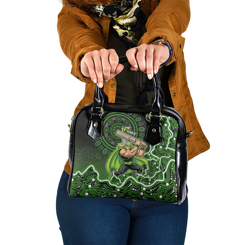 Sydney Thunder Cricket Mascot Shoulder Handbag Aboriginal Dot Art Green And Black Tribal Pattern