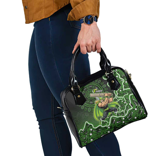 Sydney Thunder Cricket Mascot Shoulder Handbag Aboriginal Dot Art Green And Black Tribal Pattern