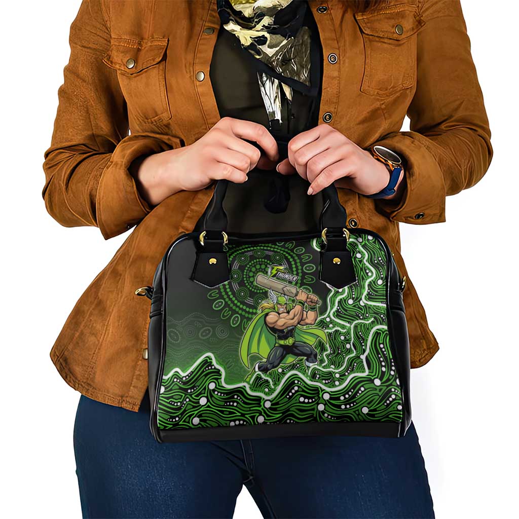 Sydney Thunder Cricket Mascot Shoulder Handbag Aboriginal Dot Art Green And Black Tribal Pattern