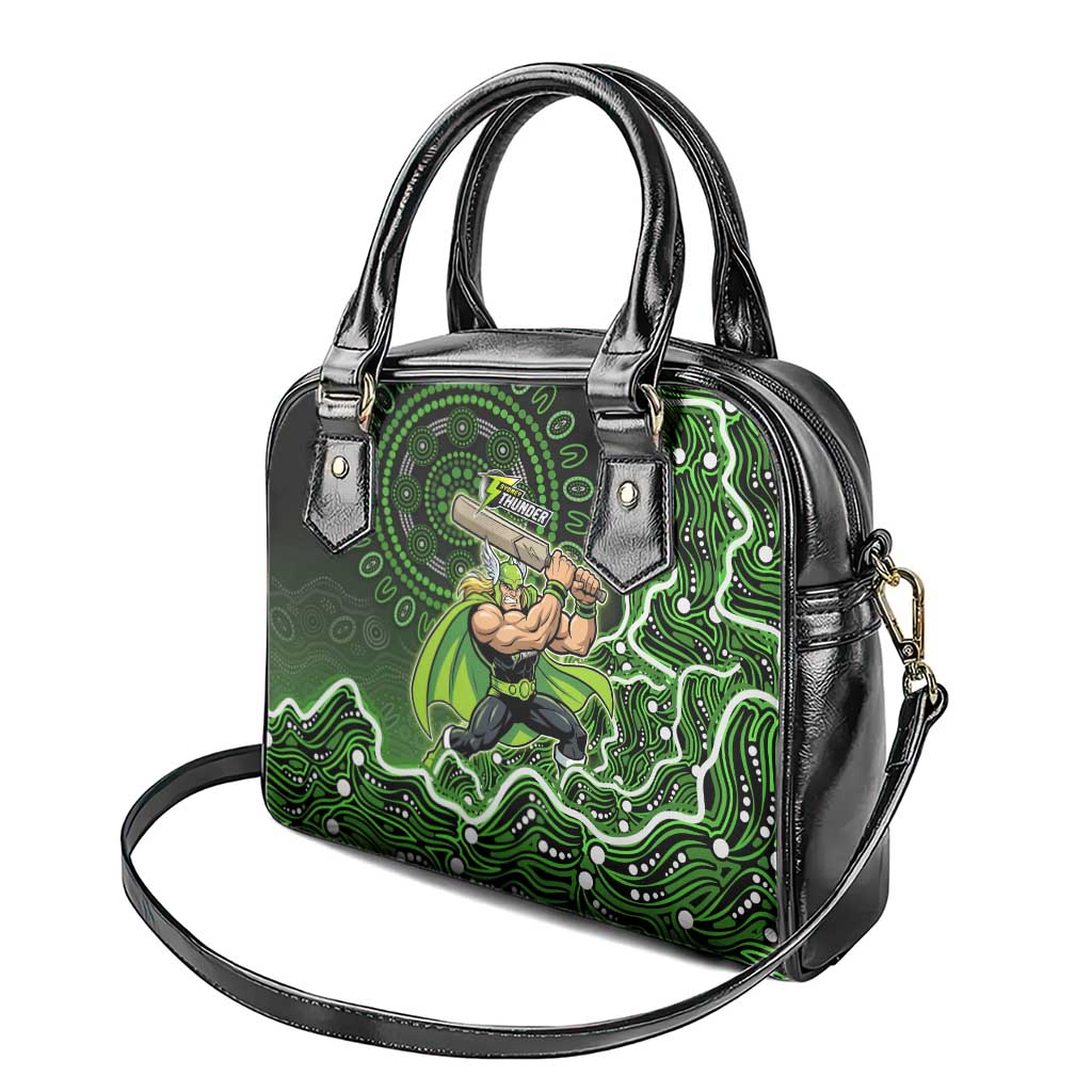 Sydney Thunder Cricket Mascot Shoulder Handbag Aboriginal Dot Art Green And Black Tribal Pattern
