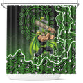 Sydney Thunder Cricket Mascot Shower Curtain Aboriginal Dot Art Green And Black Tribal Pattern