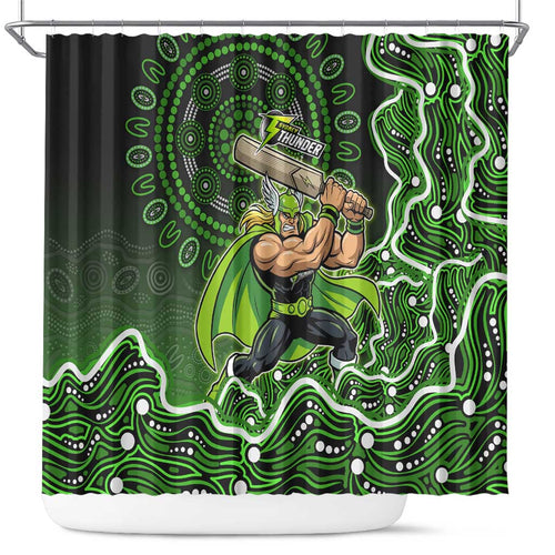 Sydney Thunder Cricket Mascot Shower Curtain Aboriginal Dot Art Green And Black Tribal Pattern
