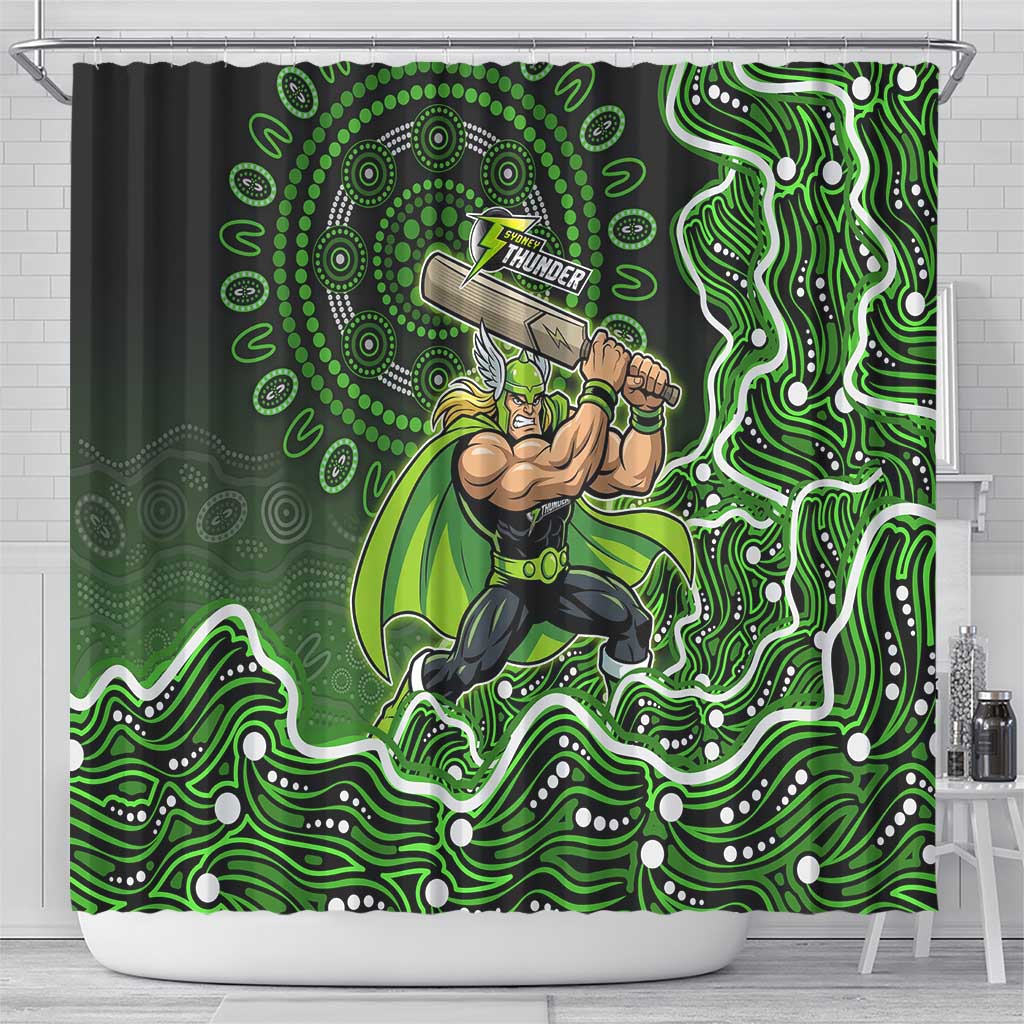 Sydney Thunder Cricket Mascot Shower Curtain Aboriginal Dot Art Green And Black Tribal Pattern
