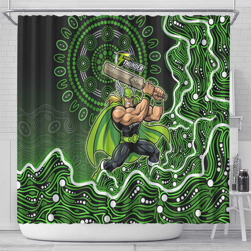 Sydney Thunder Cricket Mascot Shower Curtain Aboriginal Dot Art Green And Black Tribal Pattern
