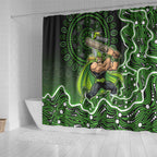 Sydney Thunder Cricket Mascot Shower Curtain Aboriginal Dot Art Green And Black Tribal Pattern