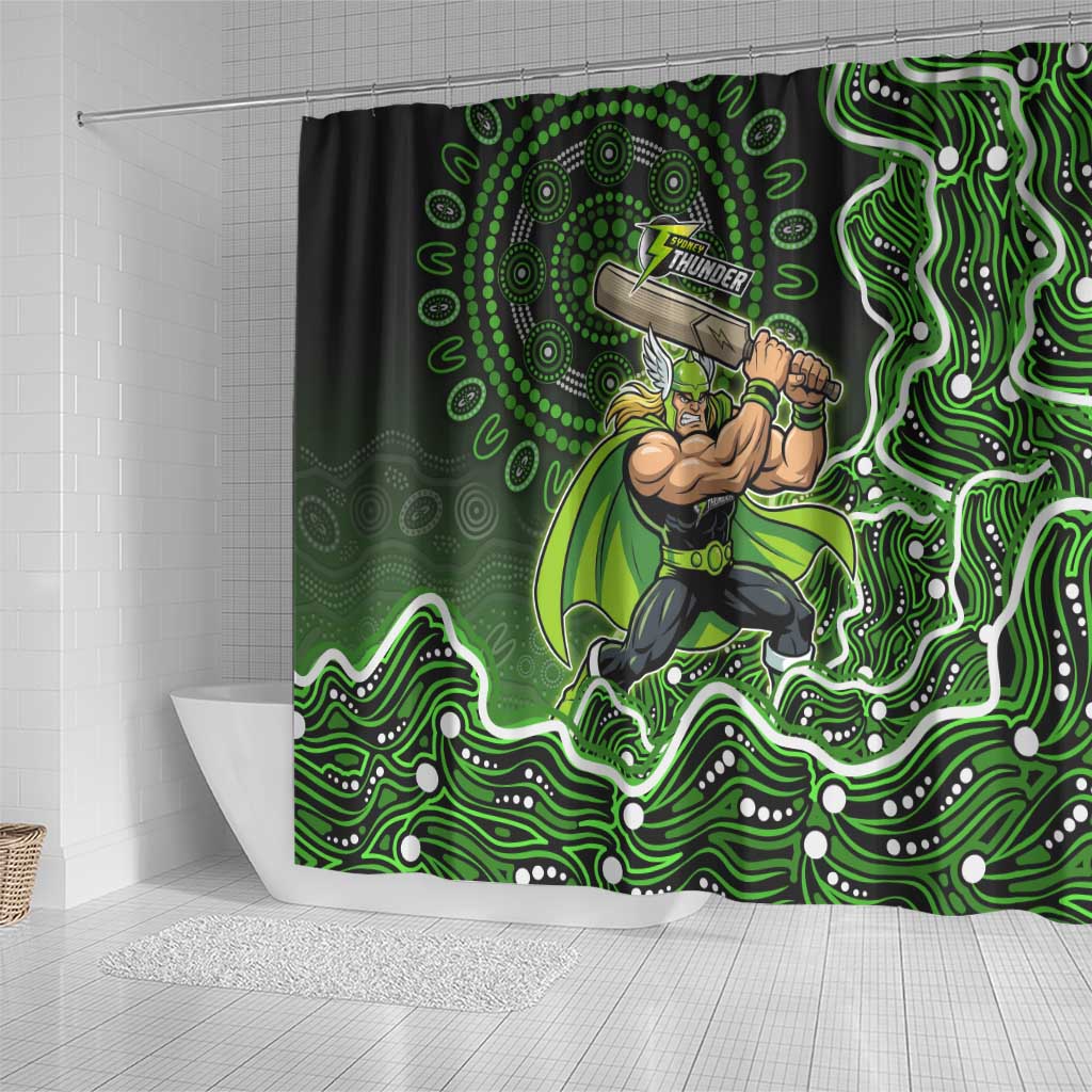 Sydney Thunder Cricket Mascot Shower Curtain Aboriginal Dot Art Green And Black Tribal Pattern