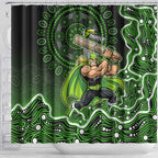 Sydney Thunder Cricket Mascot Shower Curtain Aboriginal Dot Art Green And Black Tribal Pattern