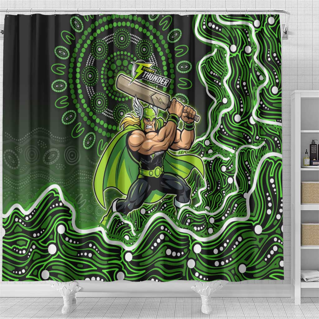 Sydney Thunder Cricket Mascot Shower Curtain Aboriginal Dot Art Green And Black Tribal Pattern