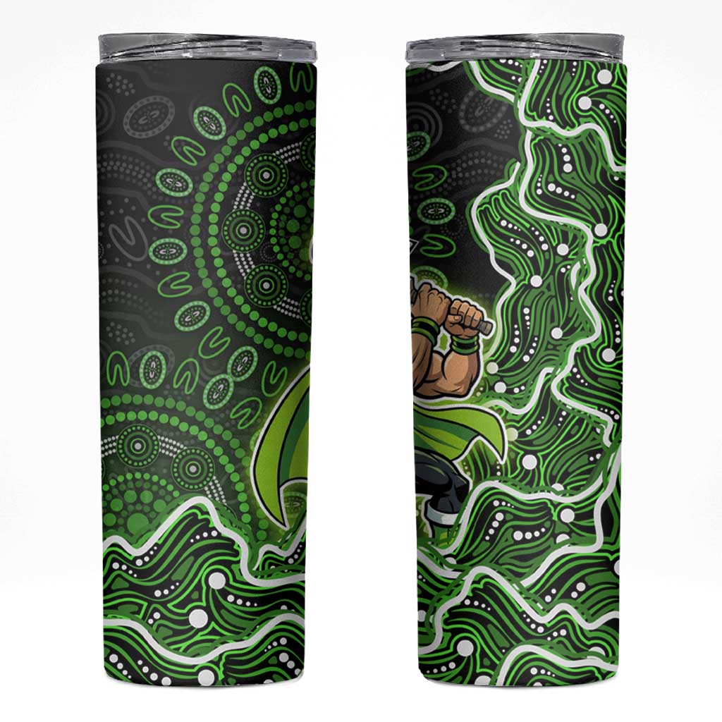 Sydney Thunder Cricket Mascot Skinny Tumbler Aboriginal Dot Art Green And Black Tribal Pattern