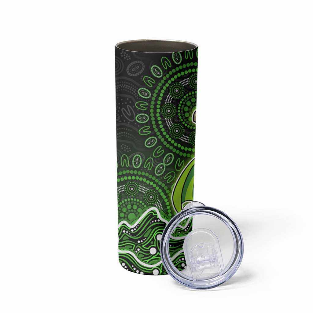 Sydney Thunder Cricket Mascot Skinny Tumbler Aboriginal Dot Art Green And Black Tribal Pattern