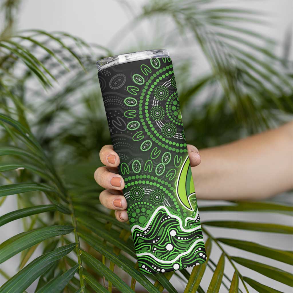 Sydney Thunder Cricket Mascot Skinny Tumbler Aboriginal Dot Art Green And Black Tribal Pattern