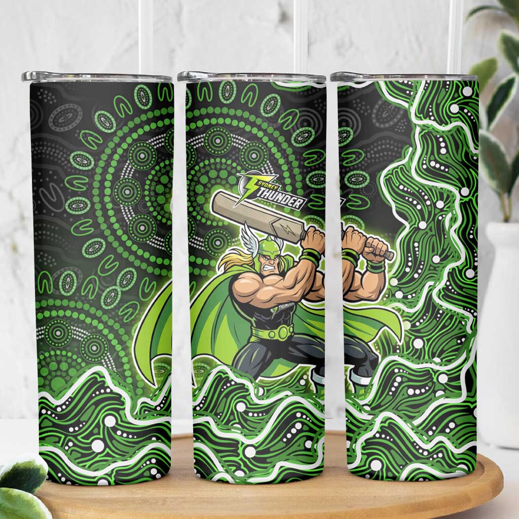 Sydney Thunder Cricket Mascot Skinny Tumbler Aboriginal Dot Art Green And Black Tribal Pattern