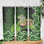 Sydney Thunder Cricket Mascot Skinny Tumbler Aboriginal Dot Art Green And Black Tribal Pattern