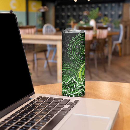 Sydney Thunder Cricket Mascot Skinny Tumbler Aboriginal Dot Art Green And Black Tribal Pattern