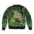 Sydney Thunder Cricket Mascot Sleeve Zip Bomber Jacket Aboriginal Dot Art Green And Black Tribal Pattern