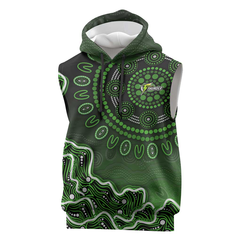 Sydney Thunder Cricket Mascot Sleeveless Hoodie Aboriginal Dot Art Green And Black Tribal Pattern