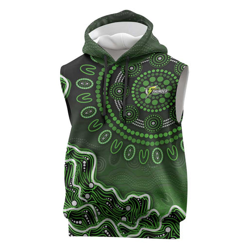 Sydney Thunder Cricket Mascot Sleeveless Hoodie Aboriginal Dot Art Green And Black Tribal Pattern