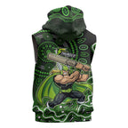 Sydney Thunder Cricket Mascot Sleeveless Hoodie Aboriginal Dot Art Green And Black Tribal Pattern