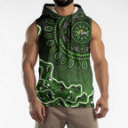 Sydney Thunder Cricket Mascot Sleeveless Hoodie Aboriginal Dot Art Green And Black Tribal Pattern