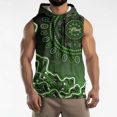 Sydney Thunder Cricket Mascot Sleeveless Hoodie Aboriginal Dot Art Green And Black Tribal Pattern