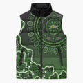 Sydney Thunder Cricket Mascot Sleeveless Puffer Jacket Aboriginal Dot Art Green And Black Tribal Pattern