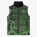 Sydney Thunder Cricket Mascot Sleeveless Puffer Jacket Aboriginal Dot Art Green And Black Tribal Pattern