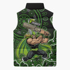 Sydney Thunder Cricket Mascot Sleeveless Puffer Jacket Aboriginal Dot Art Green And Black Tribal Pattern