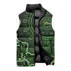 Sydney Thunder Cricket Mascot Sleeveless Puffer Jacket Aboriginal Dot Art Green And Black Tribal Pattern