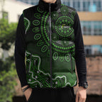 Sydney Thunder Cricket Mascot Sleeveless Puffer Jacket Aboriginal Dot Art Green And Black Tribal Pattern