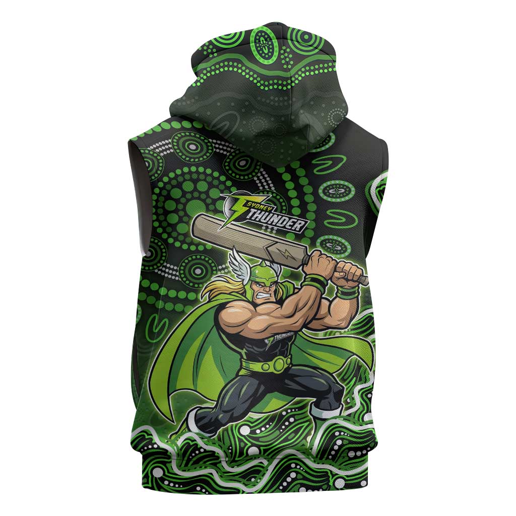 Sydney Thunder Cricket Mascot Sleeveless Zip Hoodie Aboriginal Dot Art Green And Black Tribal Pattern