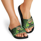 Sydney Thunder Cricket Mascot Slide Sandals Aboriginal Dot Art Green And Black Tribal Pattern