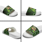 Sydney Thunder Cricket Mascot Slide Sandals Aboriginal Dot Art Green And Black Tribal Pattern