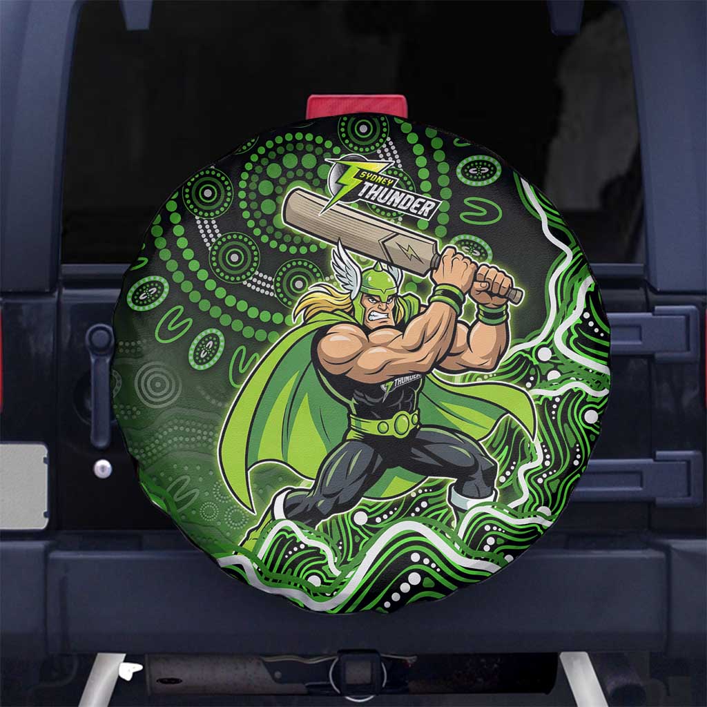 Sydney Thunder Cricket Mascot Spare Tire Cover Aboriginal Dot Art Green And Black Tribal Pattern