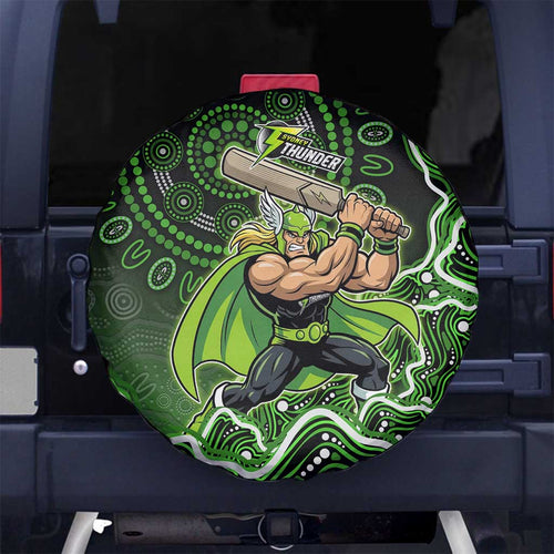 Sydney Thunder Cricket Mascot Spare Tire Cover Aboriginal Dot Art Green And Black Tribal Pattern