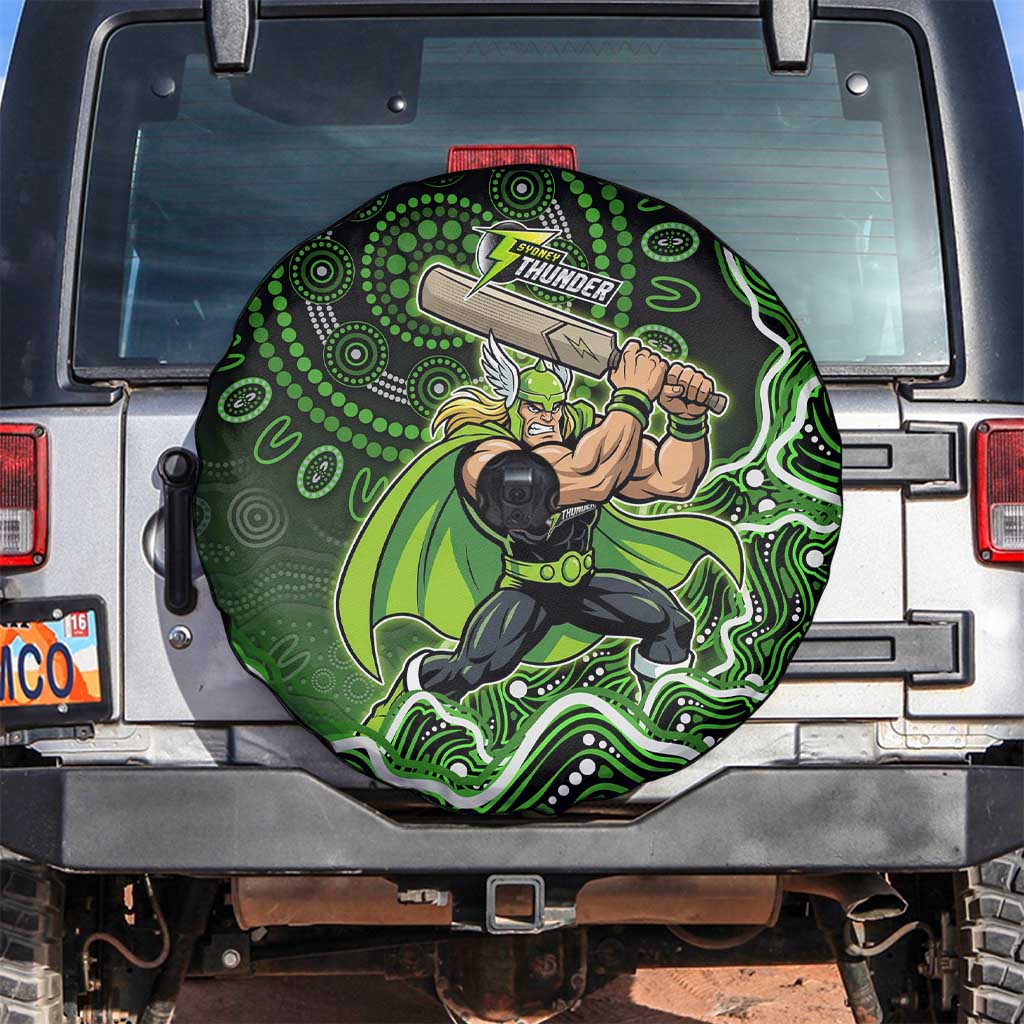 Sydney Thunder Cricket Mascot Spare Tire Cover Aboriginal Dot Art Green And Black Tribal Pattern