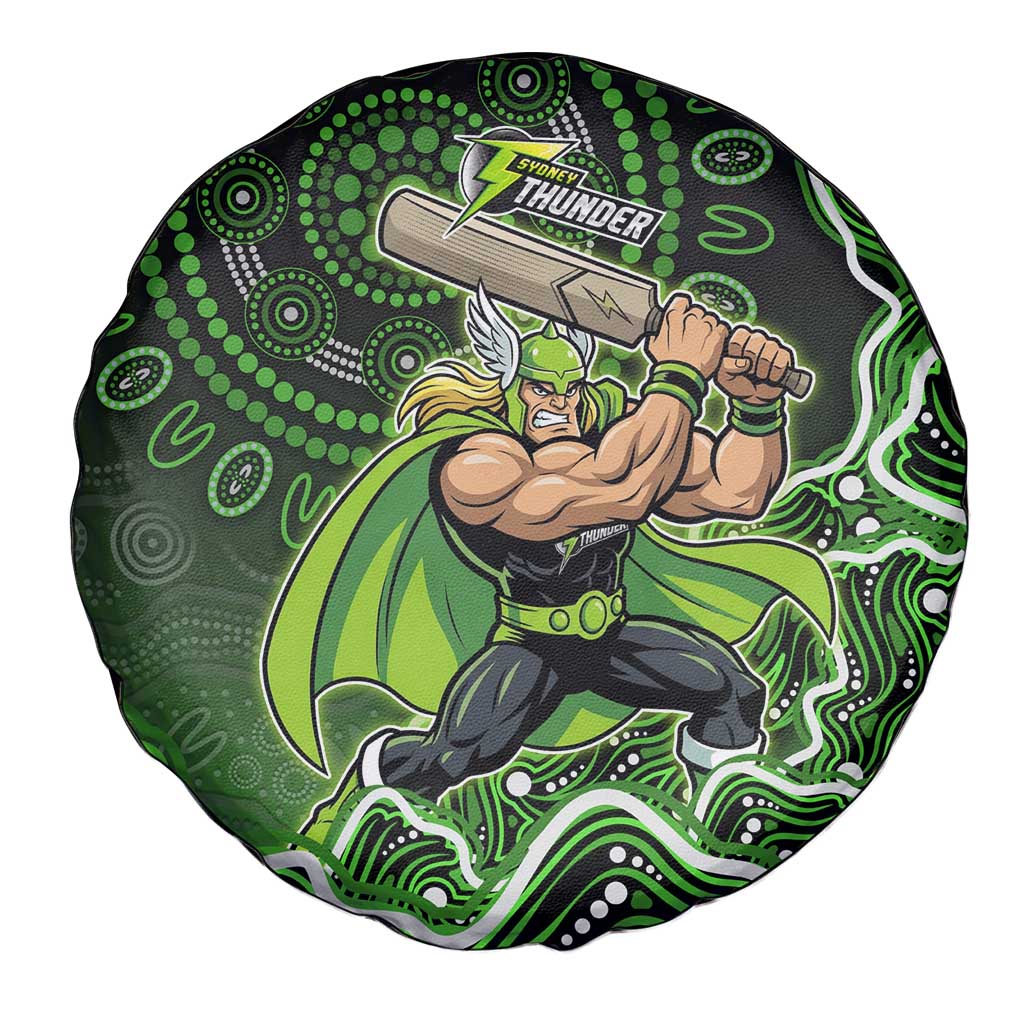 Sydney Thunder Cricket Mascot Spare Tire Cover Aboriginal Dot Art Green And Black Tribal Pattern