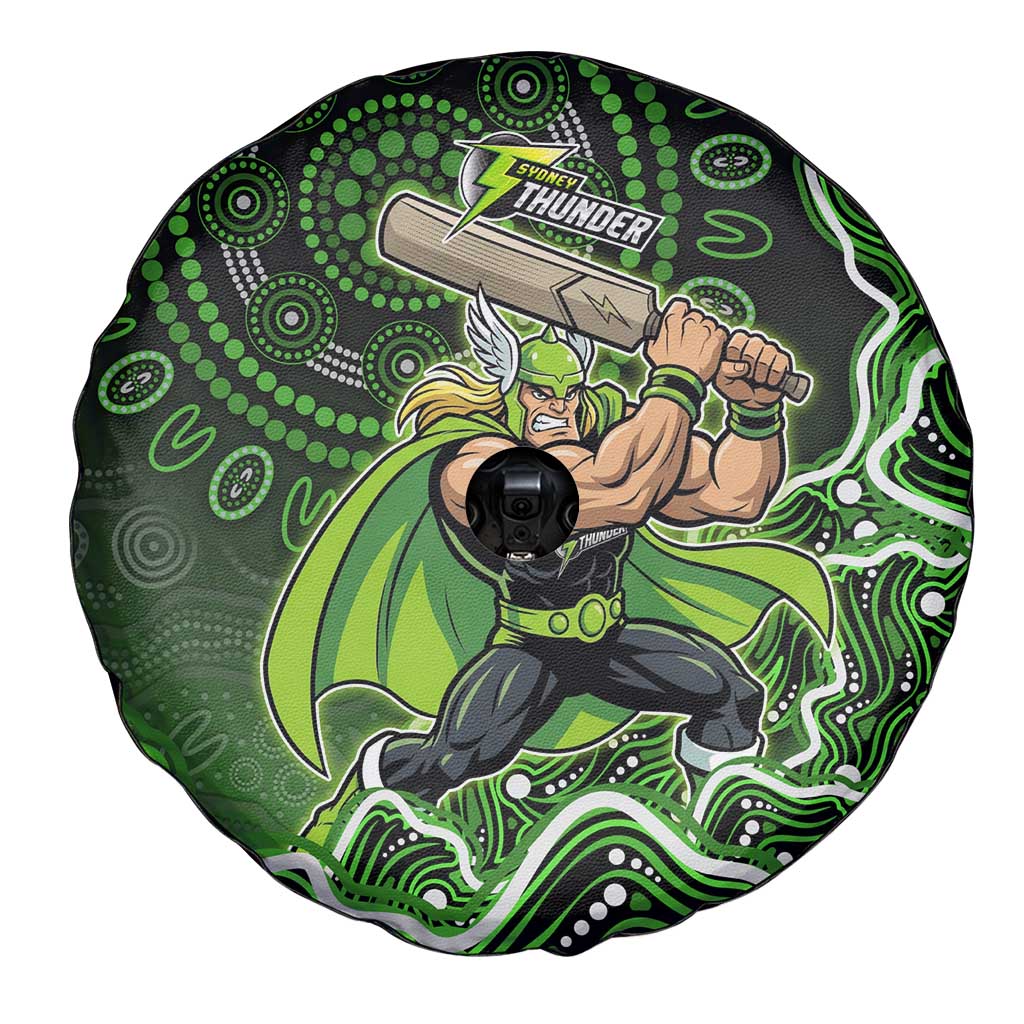 Sydney Thunder Cricket Mascot Spare Tire Cover Aboriginal Dot Art Green And Black Tribal Pattern