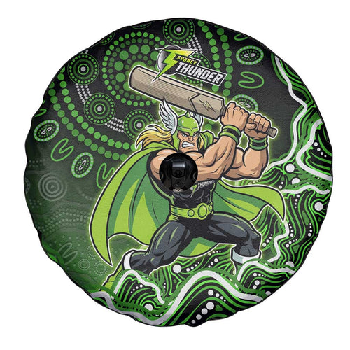 Sydney Thunder Cricket Mascot Spare Tire Cover Aboriginal Dot Art Green And Black Tribal Pattern