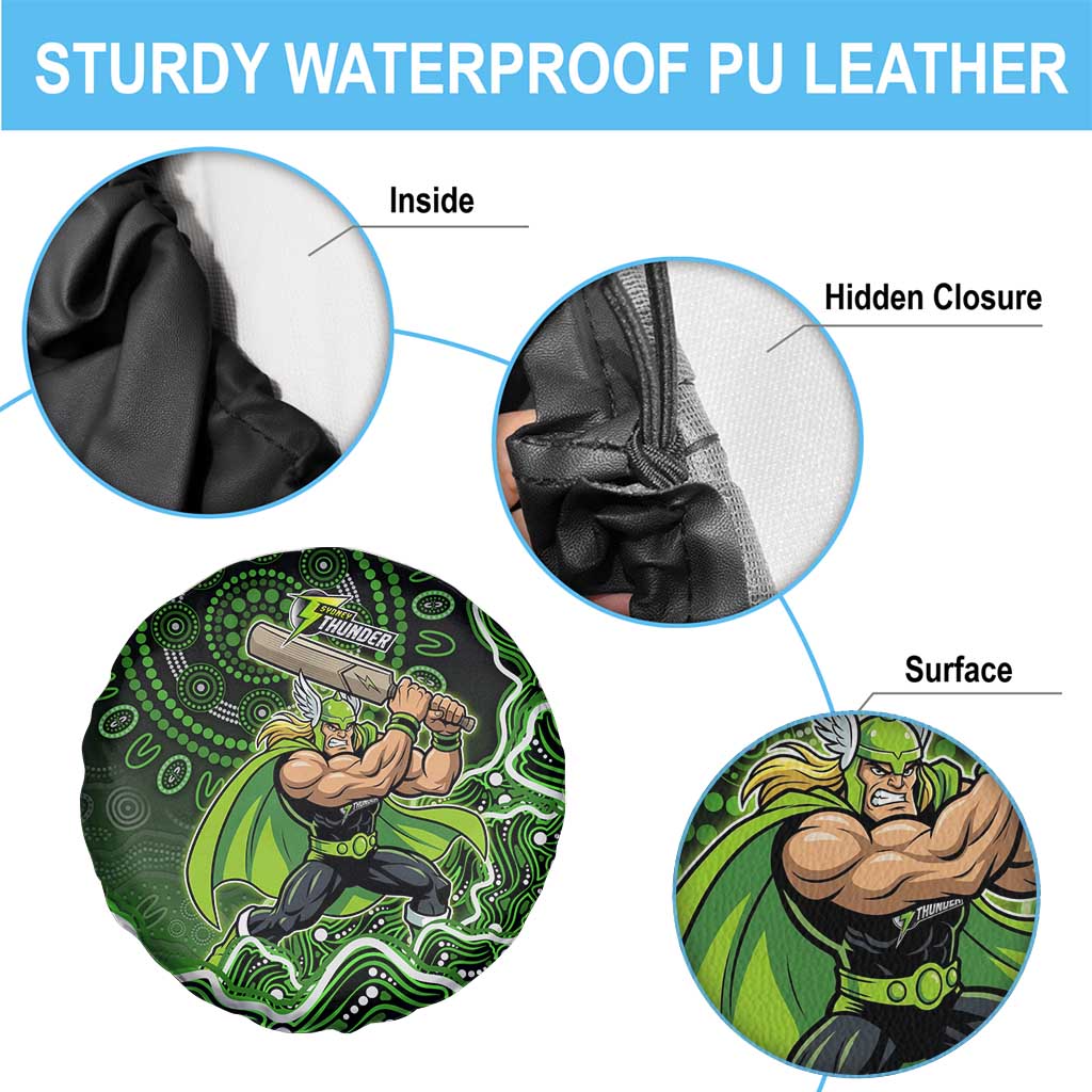 Sydney Thunder Cricket Mascot Spare Tire Cover Aboriginal Dot Art Green And Black Tribal Pattern