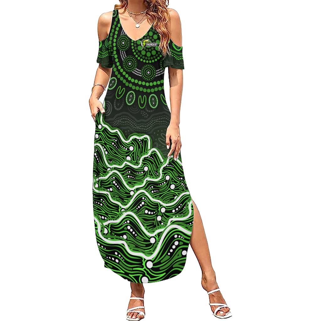 Sydney Thunder Cricket Mascot Summer Maxi Dress Aboriginal Dot Art Green And Black Tribal Pattern