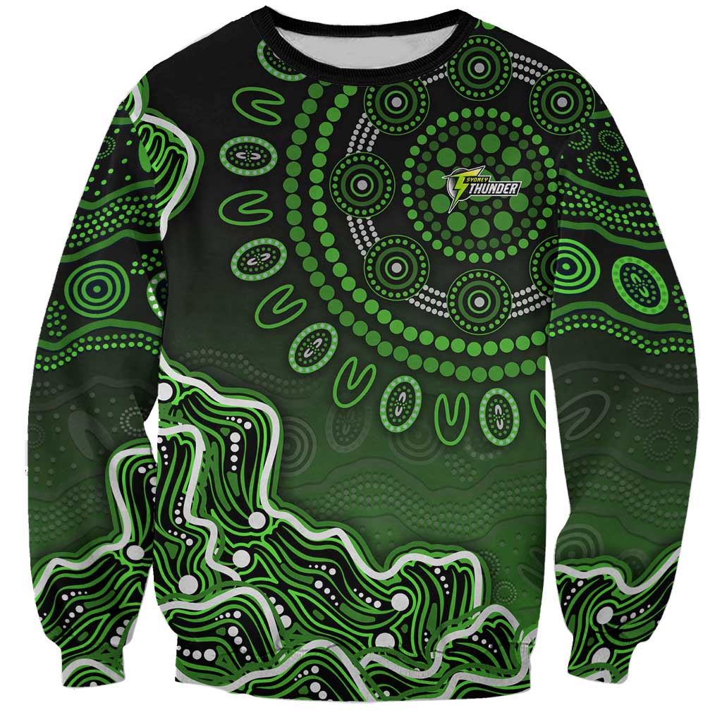 Sydney Thunder Cricket Mascot Sweatshirt Aboriginal Dot Art Green And Black Tribal Pattern