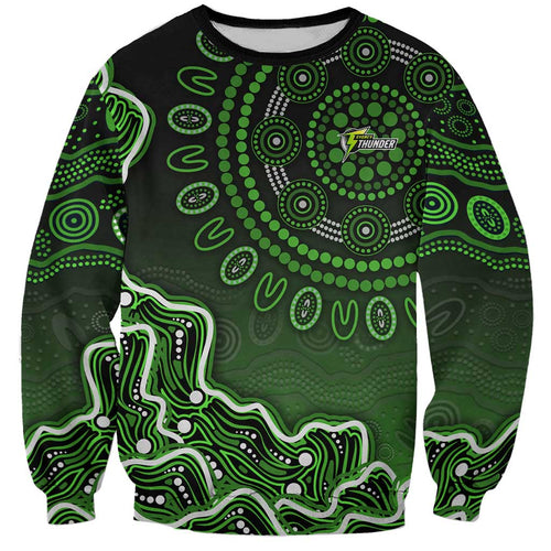 Sydney Thunder Cricket Mascot Sweatshirt Aboriginal Dot Art Green And Black Tribal Pattern