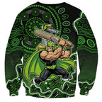 Sydney Thunder Cricket Mascot Sweatshirt Aboriginal Dot Art Green And Black Tribal Pattern