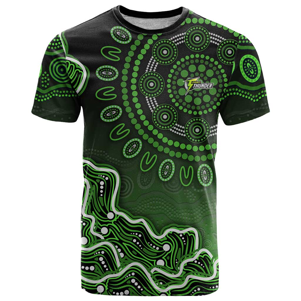 Sydney Thunder Cricket Mascot T Shirt Aboriginal Dot Art Green And Black Tribal Pattern