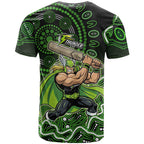 Sydney Thunder Cricket Mascot T Shirt Aboriginal Dot Art Green And Black Tribal Pattern